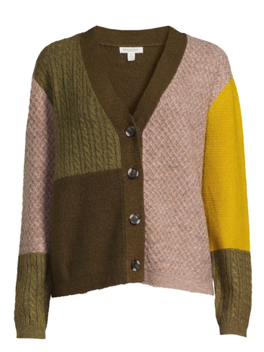 Madewell Colorblock V-Neck Cardigan Sweater - Olive/Khaki/Gold